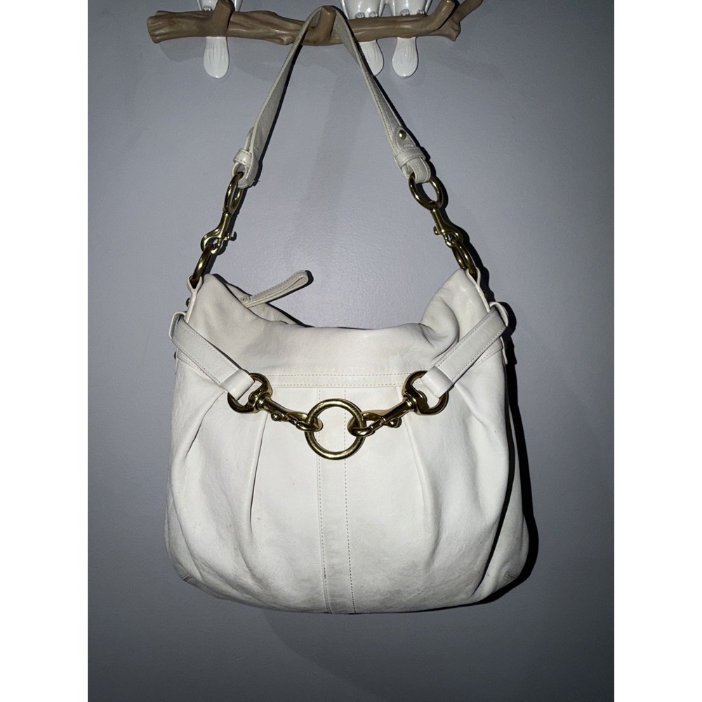 COACH Hampton White, Hobo Bag With Gold Hardware Tone Purse Shoulder Bagβ 8B15 F